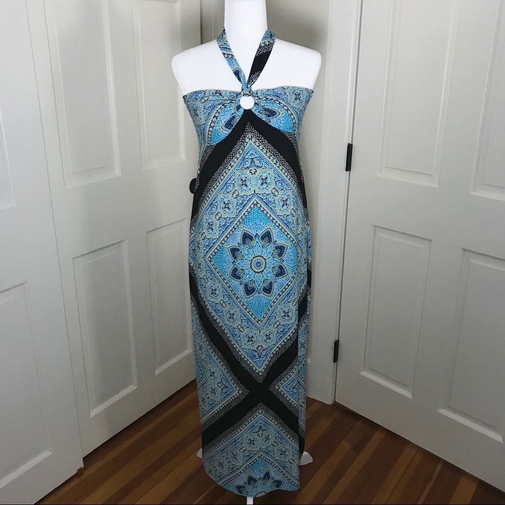 Valerie Bertinelli multi blue and green Maxi dress